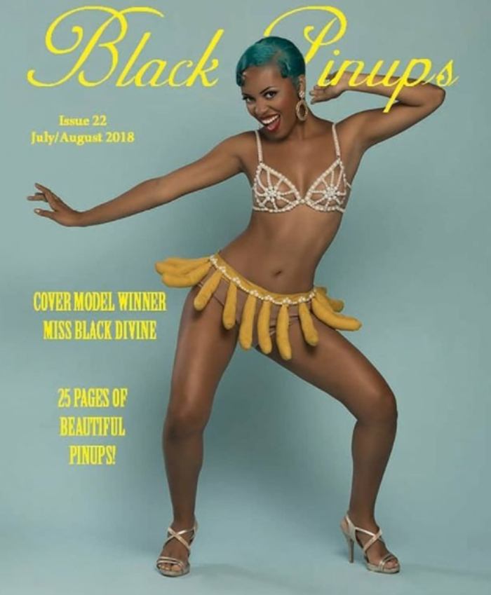 Miss Black Divine na 22° edição da revista extinta revista americana Black Pinup Models. A primeira e única brasileira a estampar a revista | Foto inspirada em Josephine Maker feita por Pinup Maker