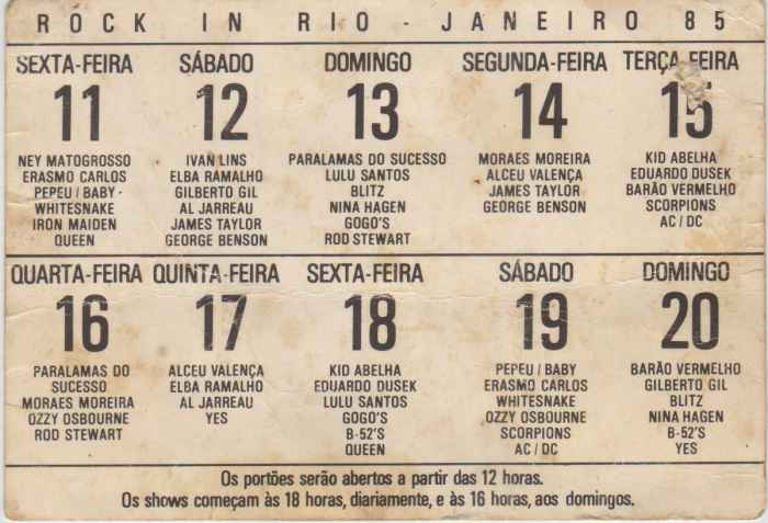 Line-up Rock in Rio 1985